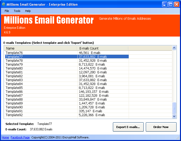 Millions Email Generator Platinum screenshot
